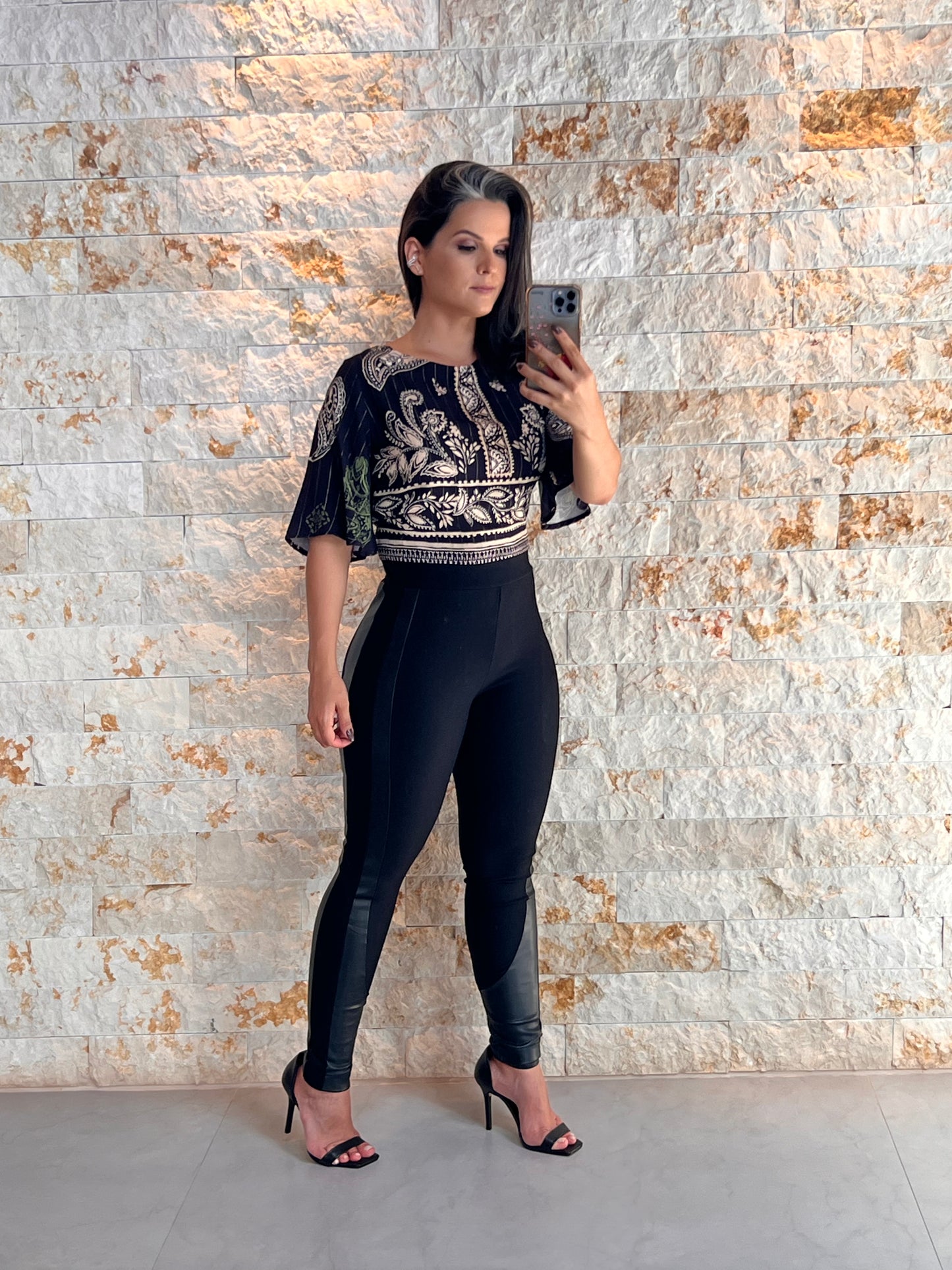 Calça Montaria Detalhe Couro ABS- Liso Preto 5191