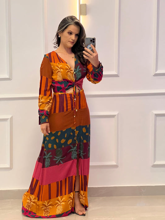 Long Dress Tie Bust - Printed