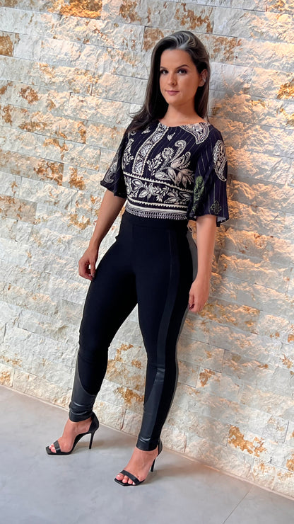 Calça Montaria Detalhe Couro ABS- Liso Preto 5191
