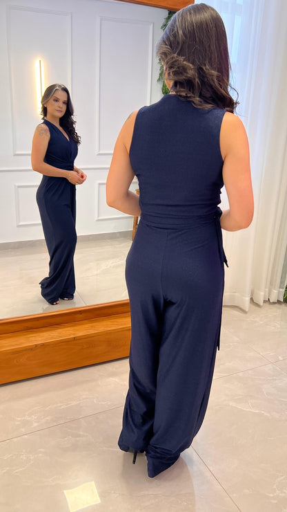 Macacão Pantalona Lurex Jersey -  Liso Azul Marinho 4936