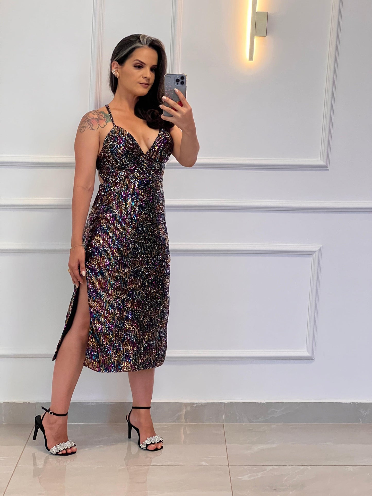 Vestido Midi Paete Furta Cor - Preto 4944