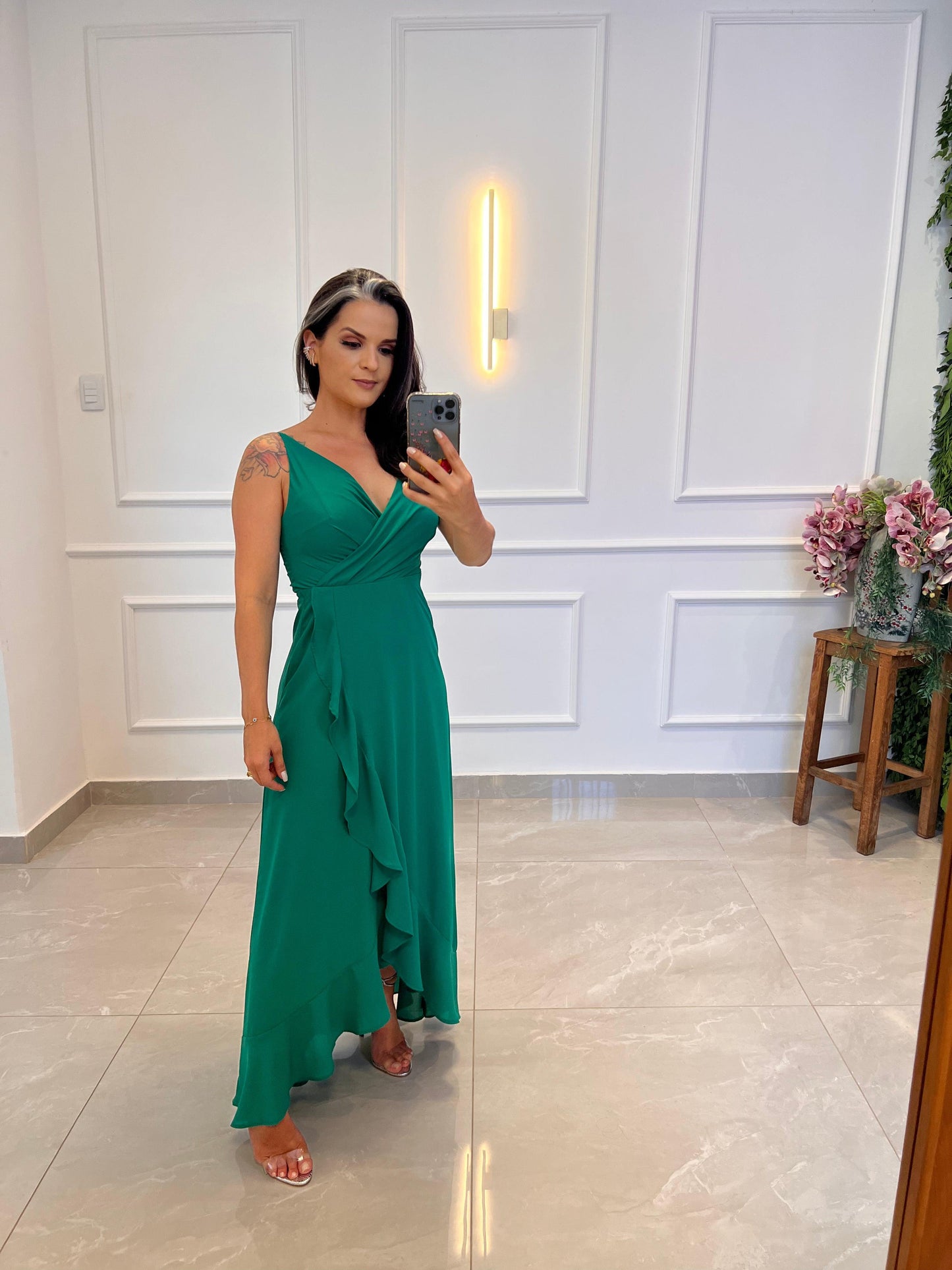 Vestido Longo Mullet Babado- Liso Verde 4943