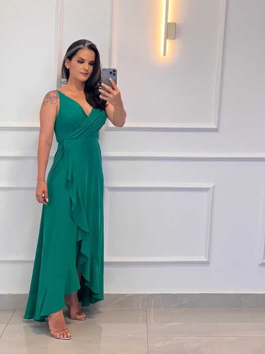 Vestido Longo Mullet Babado- Liso Verde 4943