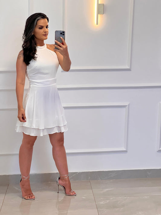 Vestido Curto Babado - Branco/ Off 4942