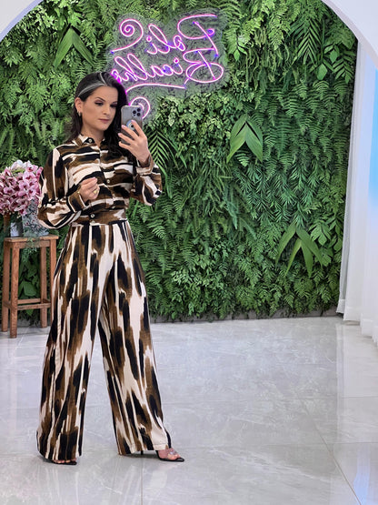 Striped Long Sleeve Pantalona Jumpsuit - Printed