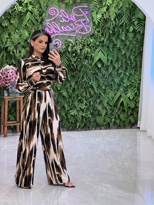 Striped Long Sleeve Pantalona Jumpsuit - Printed