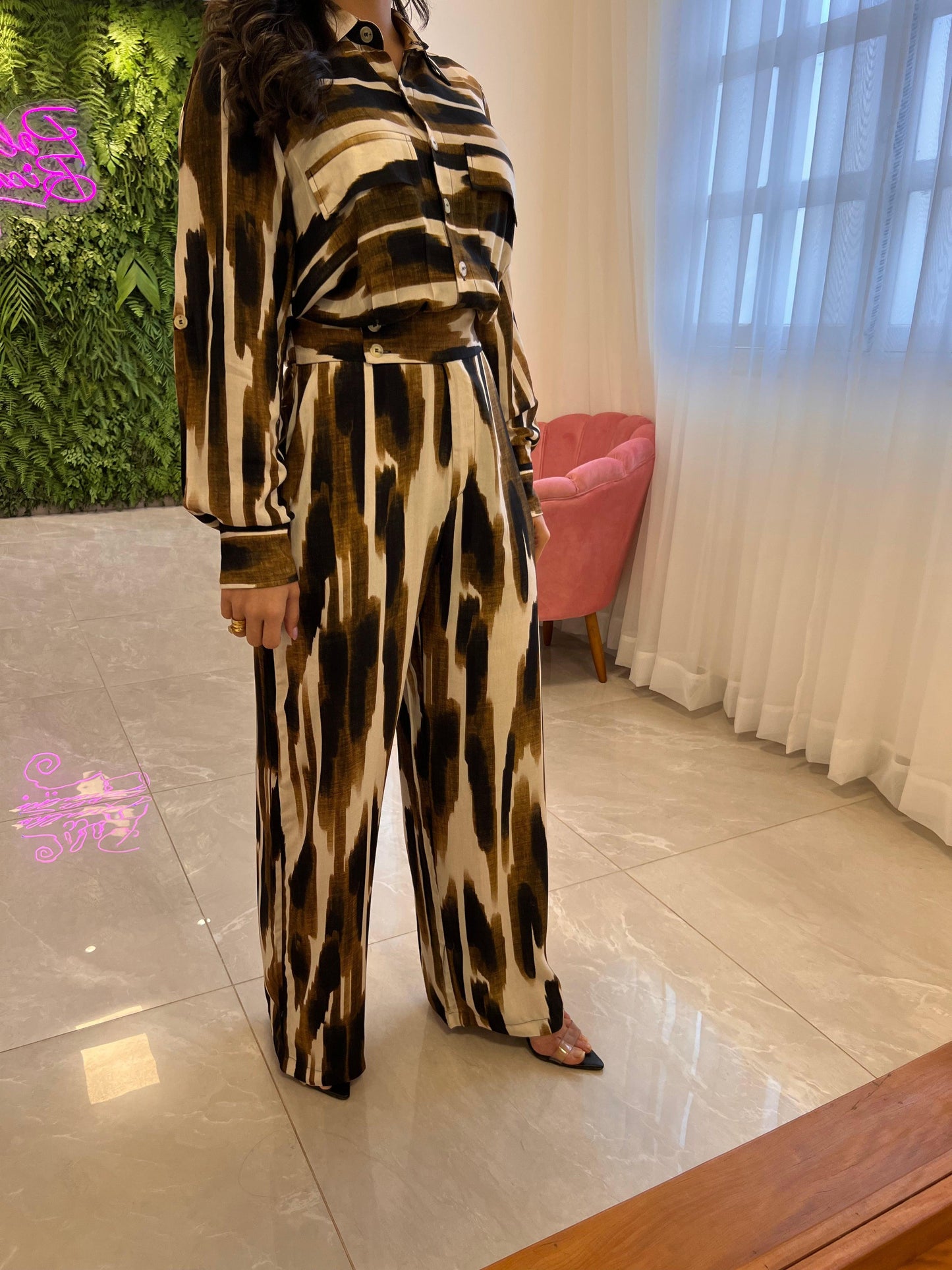 Striped Long Sleeve Pantalona Jumpsuit - Printed