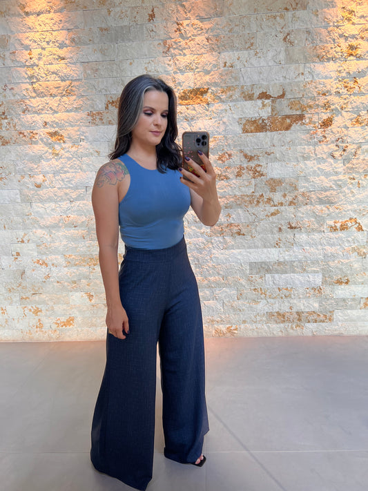 Blusa Cropped Regata Cavado Style - Liso Azul 5193