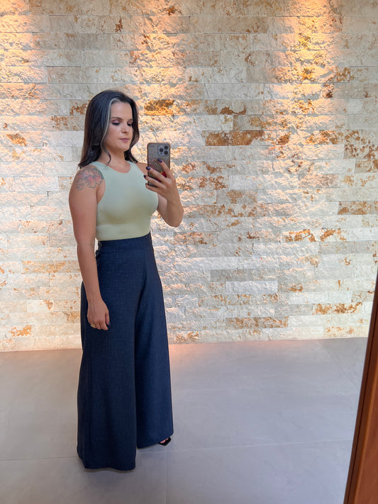 Blusa Cropped Regata Cavado Style - Liso Verde 5193