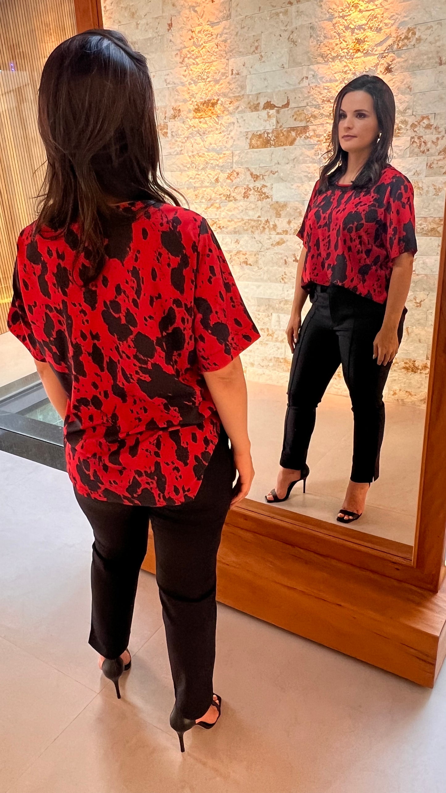Blusa Vermelha Gola Trico Tale - Estampado 5219