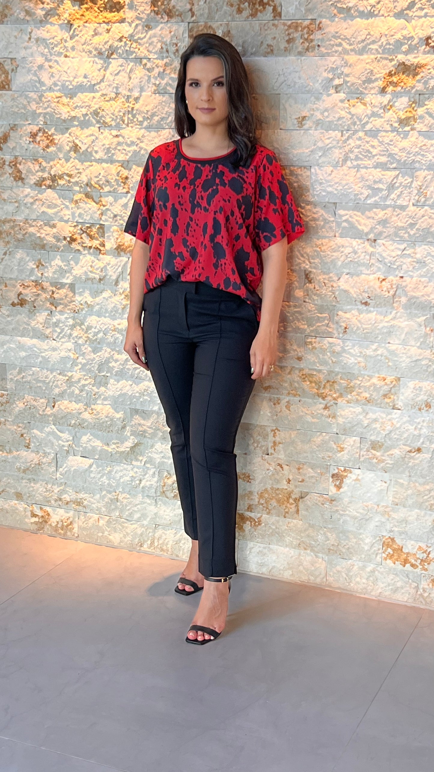 Blusa Vermelha Gola Trico Tale - Estampado 5219