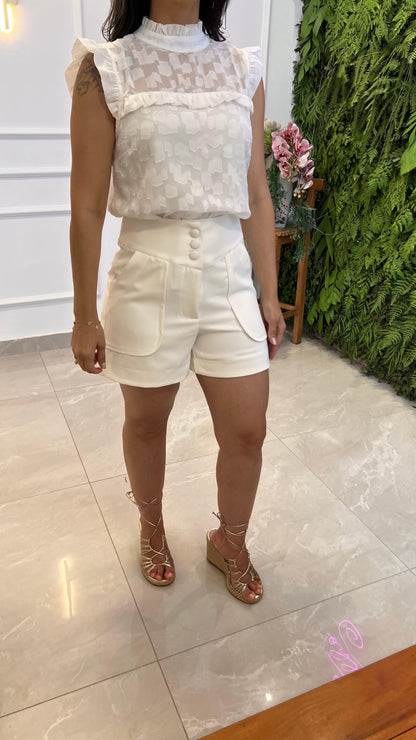 Blusa Babado Manga - Liso Branco/Off 4990