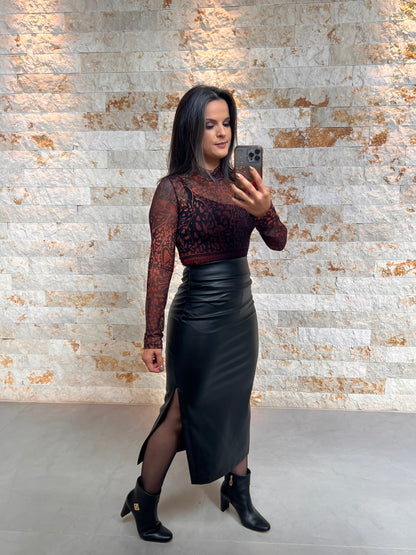 Saia Midi Fenda - Liso  Preto 5228