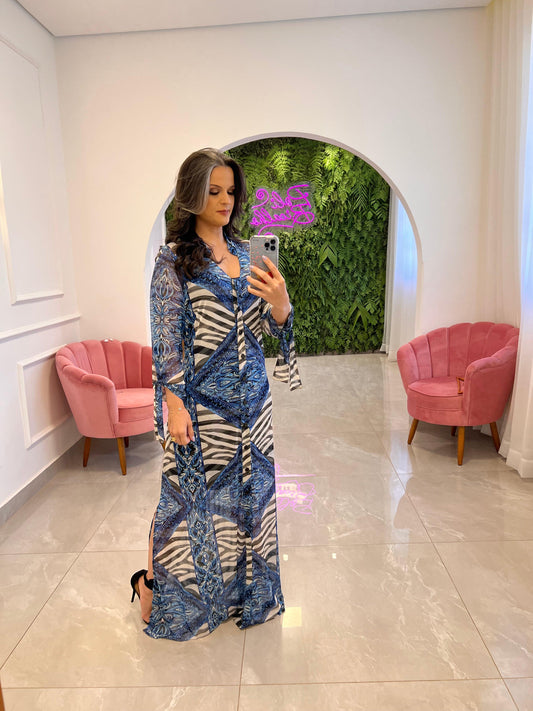 Long Chemisse Tile Tulle - Printed Blue