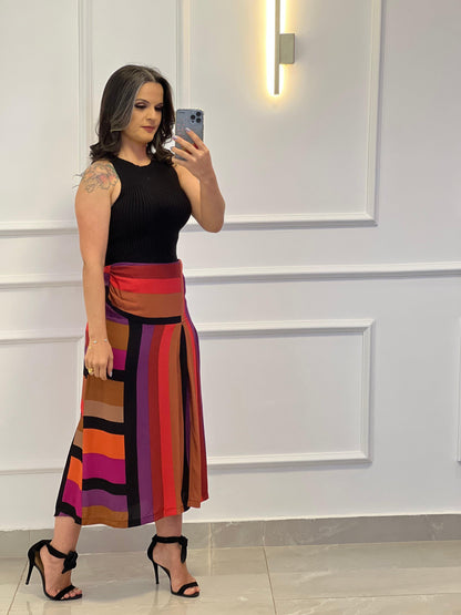 Stripes Midi Skirt - Printed