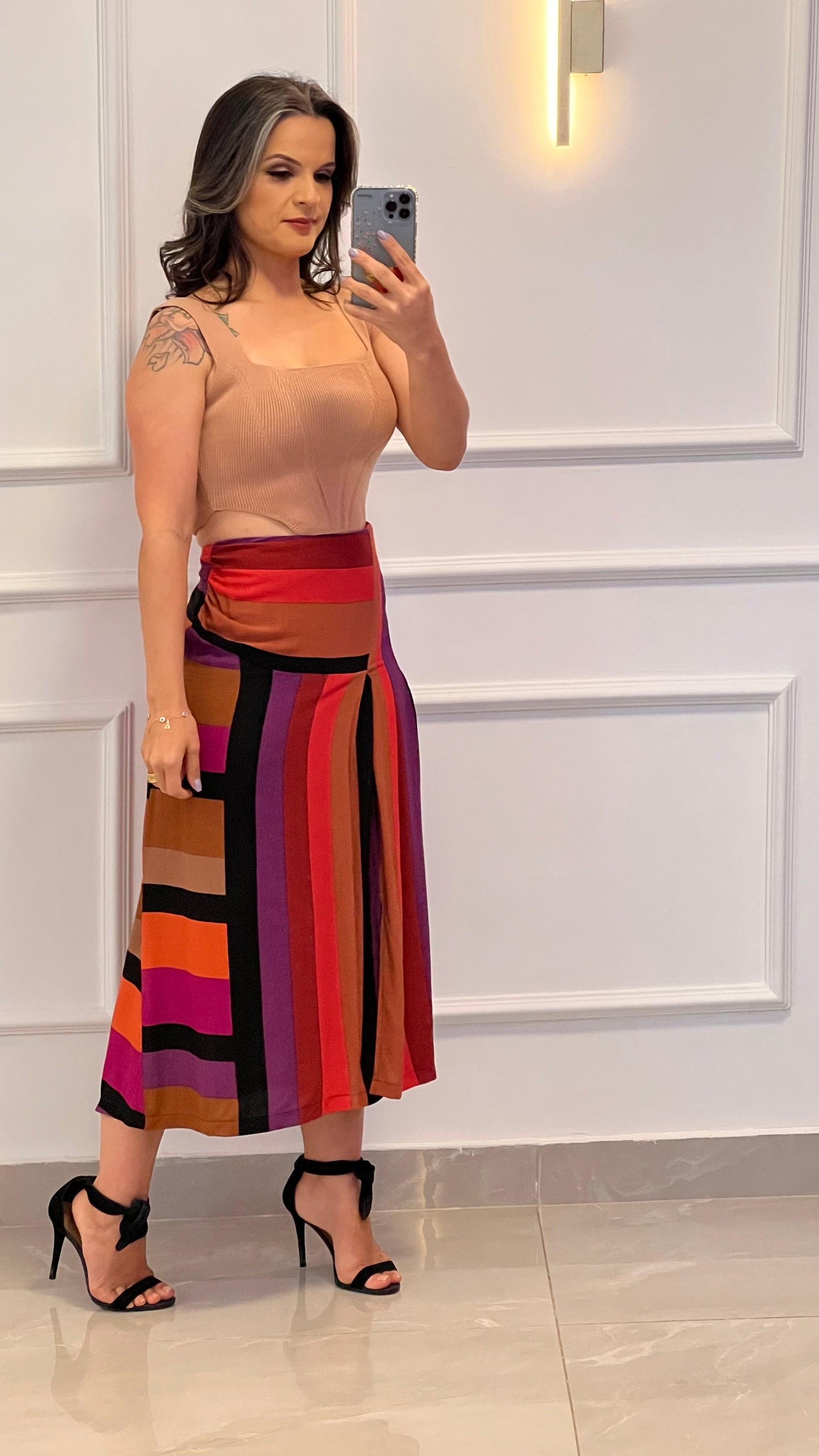 Stripes Midi Skirt - Printed