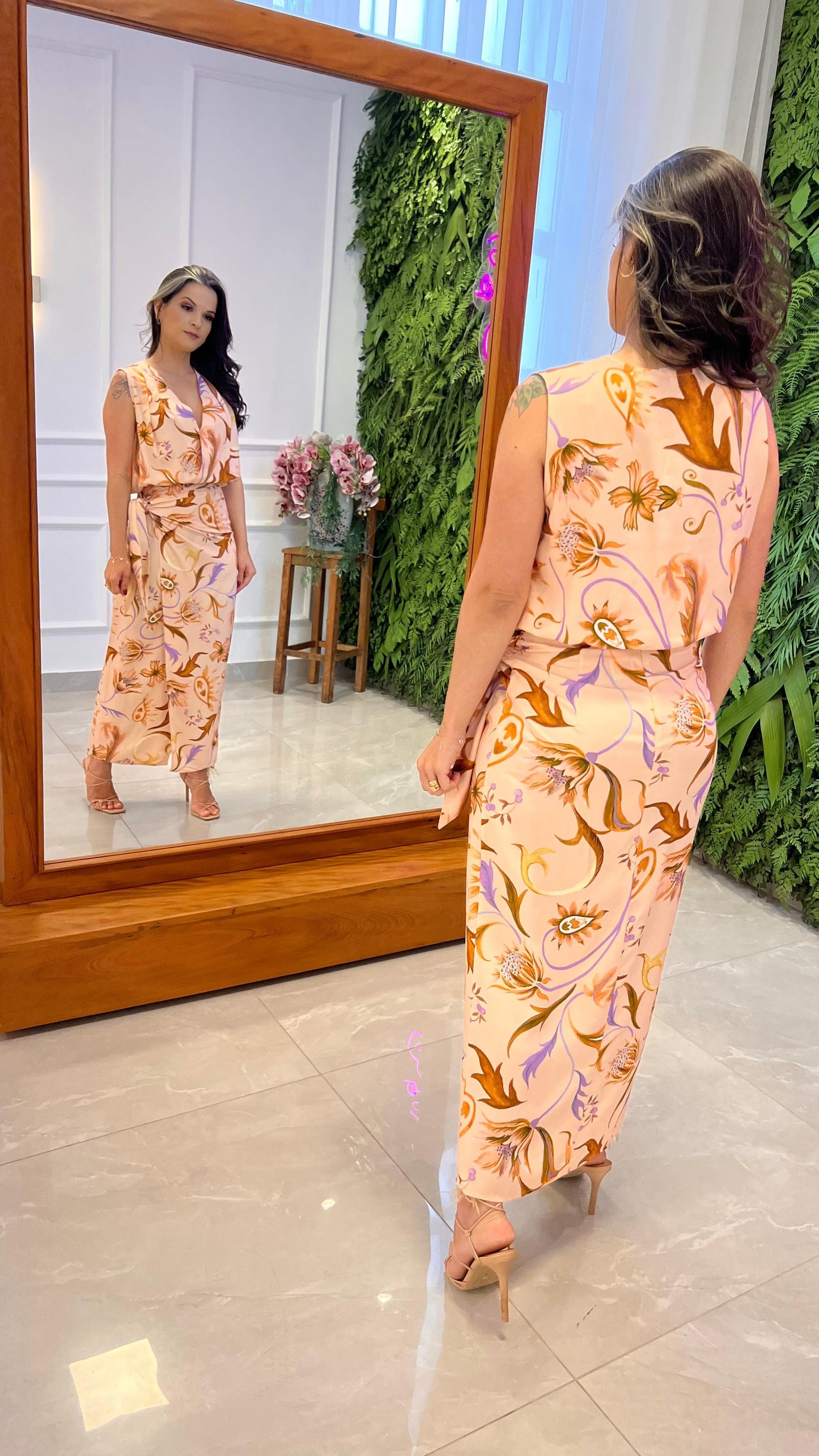 Foliage Crossover Midi Skirt - Rose Print