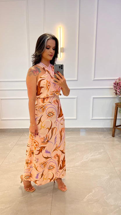 Foliage Longuete Crossover Dress - Rose print
