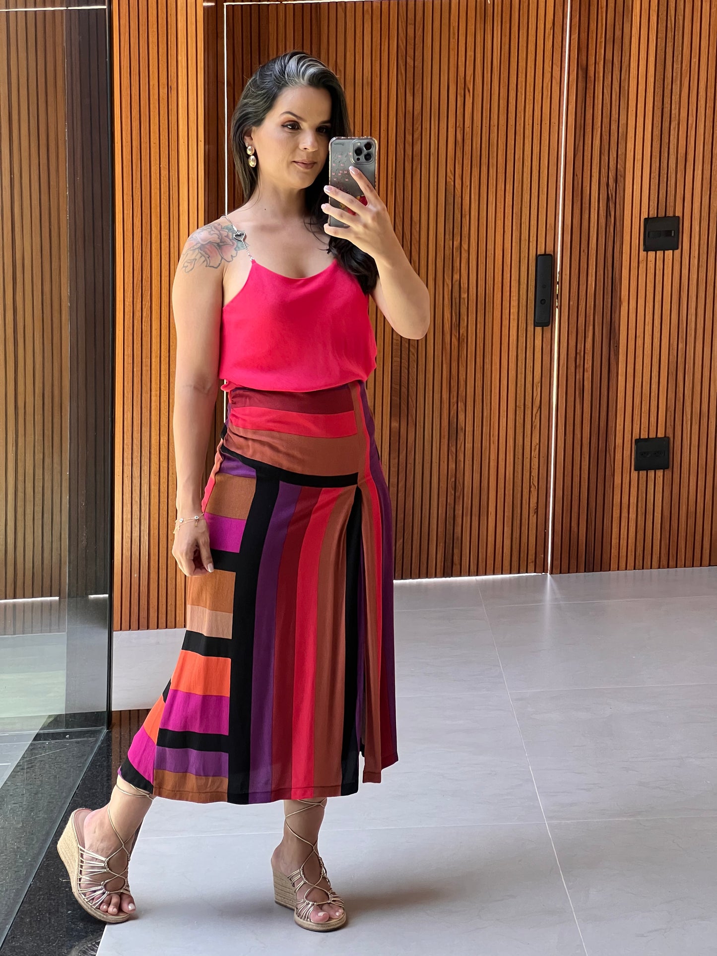 Stripes Midi Skirt - Printed