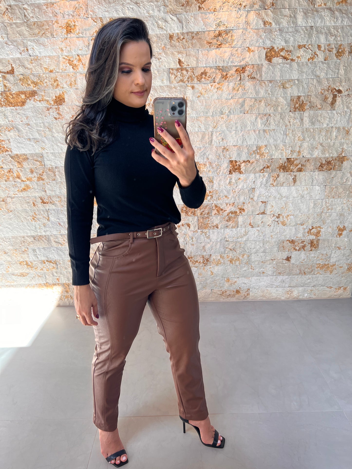 Calça Cinto Couro KA- Marrom 5251
