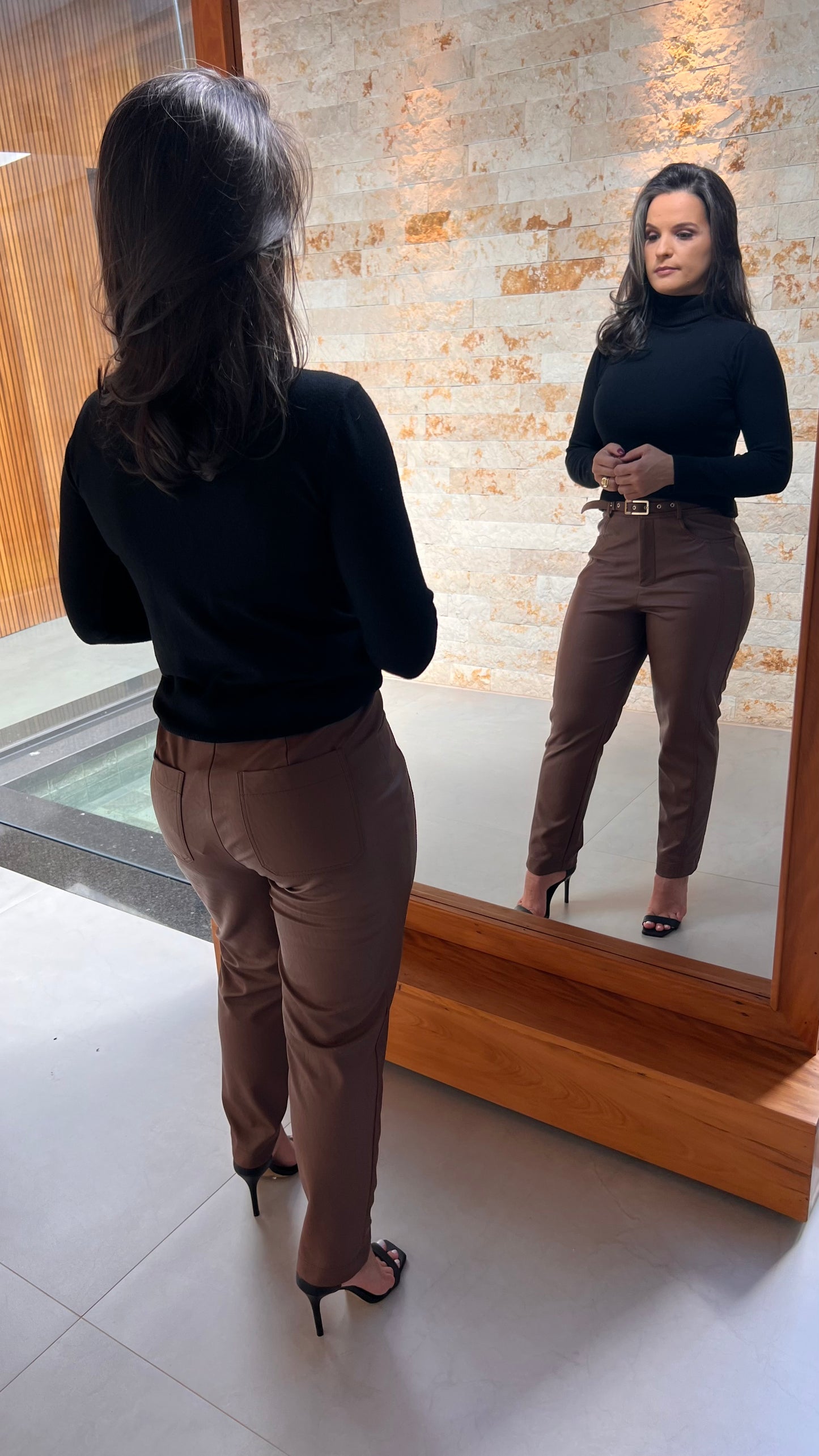 Calça Cinto Couro KA- Marrom 5251