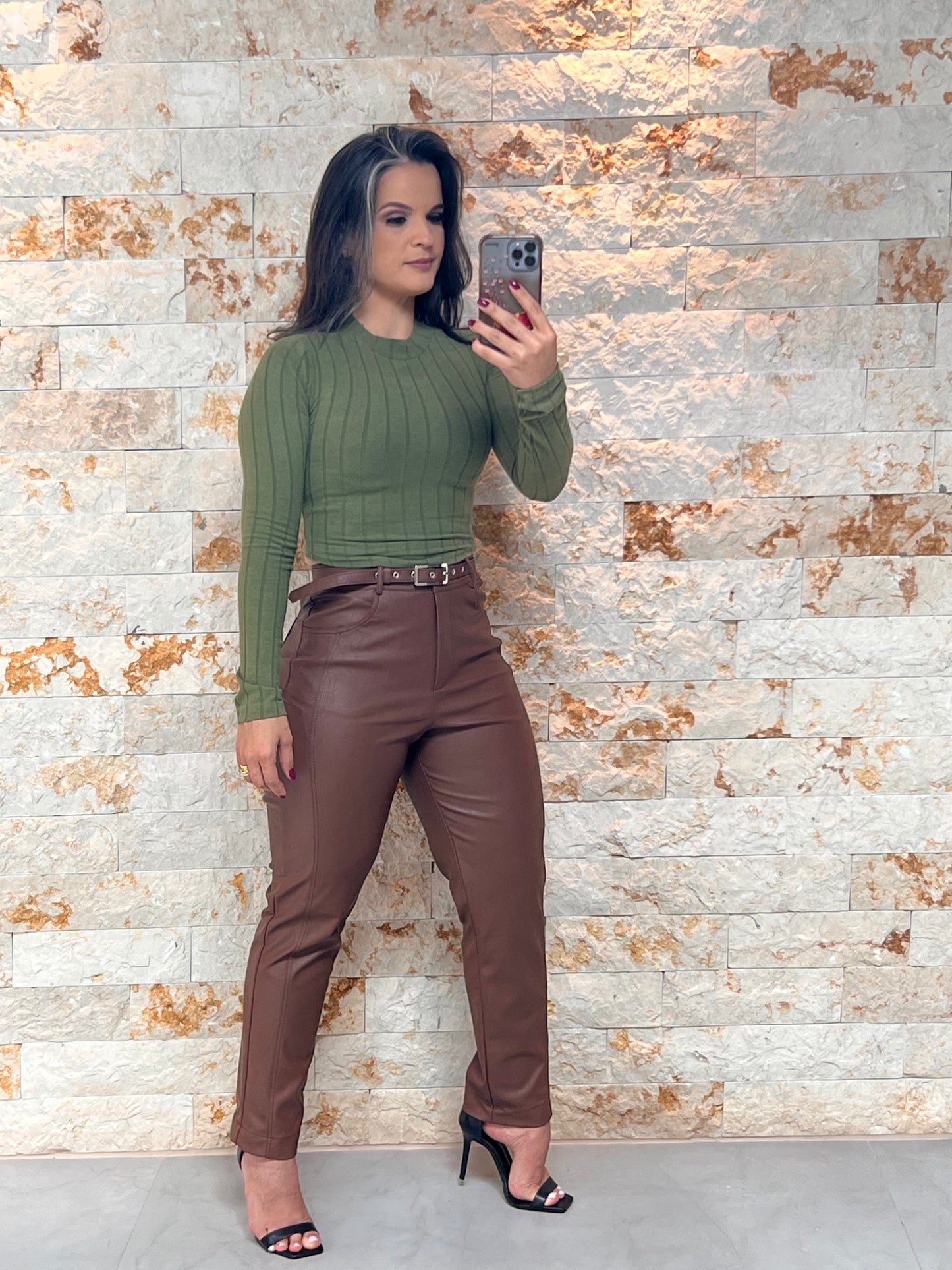 Calça Cinto Couro KA- Marrom 5251