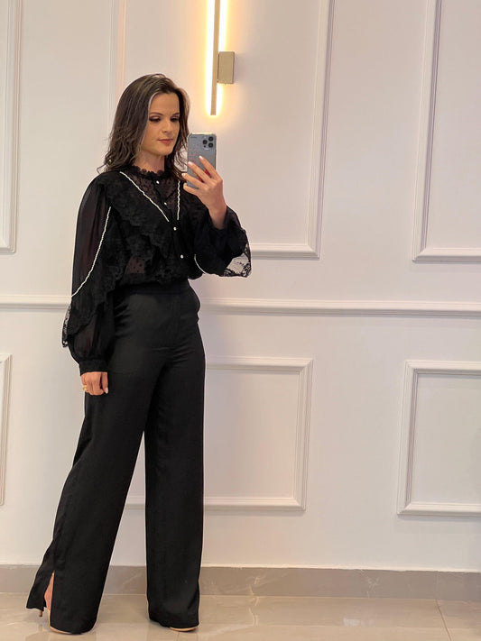Camisa Tule Perolas - Liso Preto 4757