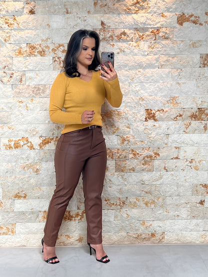 Calça Cinto Couro KA- Marrom 5251