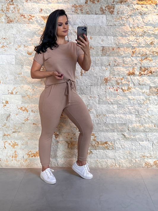 Conjunto Calça e  Blusa Manga Canelada GRO - Nude 5245