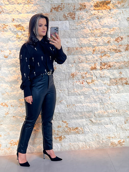 Calça Cinto Couro KA- Liso Preto 5251