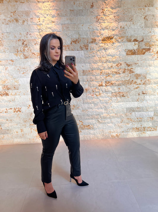 Calça Cinto Couro KA- Liso Preto 5251