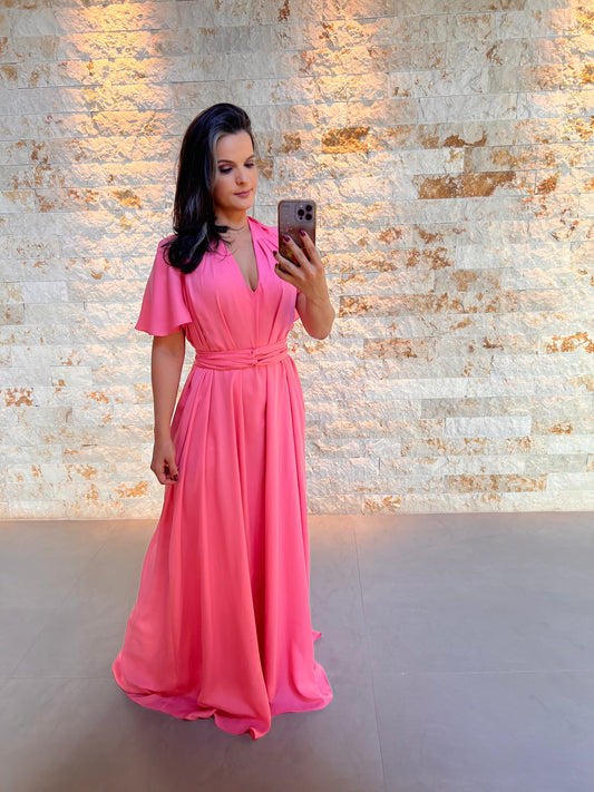Vestido Longo Conf Tamanho Único Manguinha-  Rosa 2236