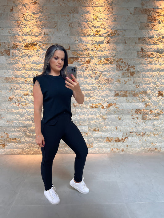 Calça Alfaiataria Bolso Solto SU - Liso Preto 5058