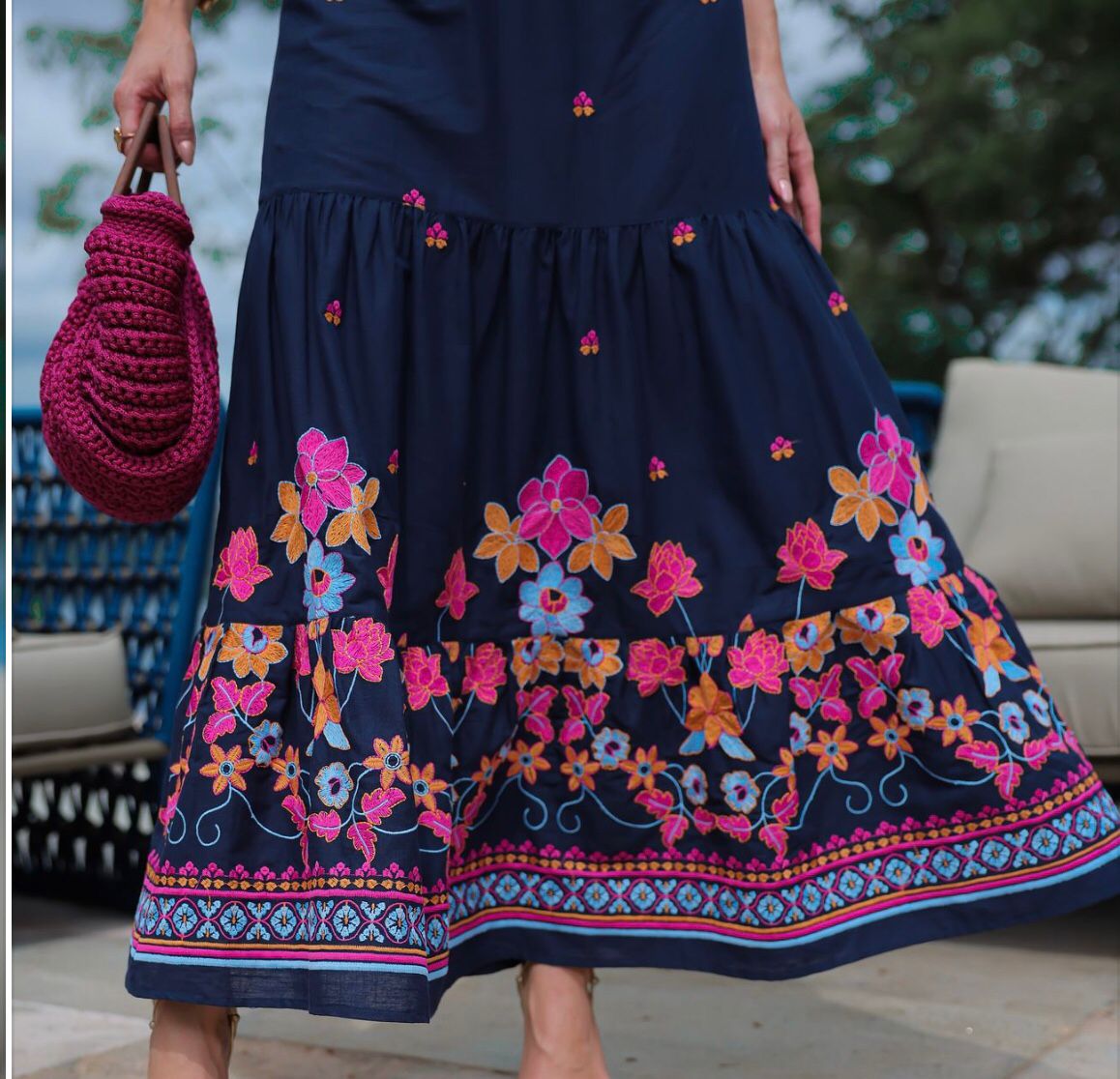 Conjunto Saia e Cropped Bordado PIS - Liso Azul Marinho Estampado 5420