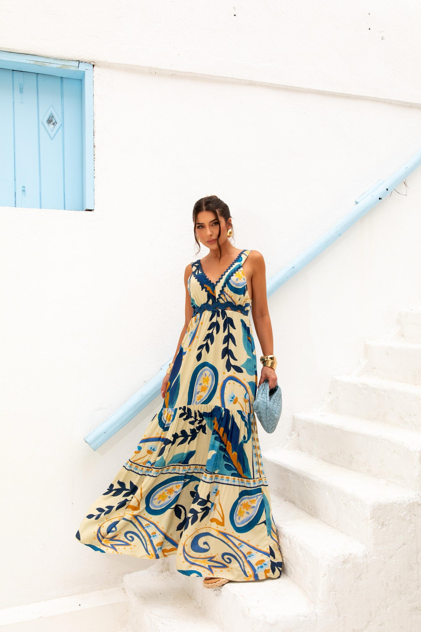 Vestido Longo vazado Cintura ARTE - Estampado 5469