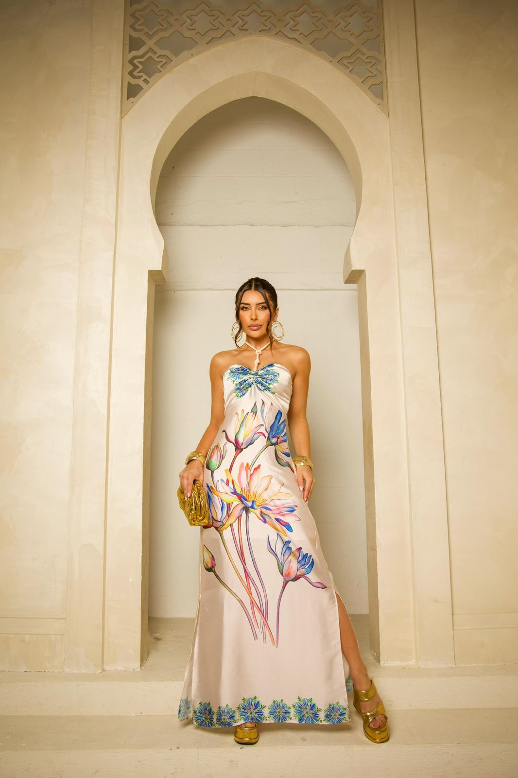 Vestido Longo Seda Frente Unica ARTE - Estampado 5488