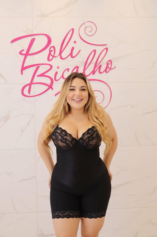 Jumpsuit Boxer Lace Lace Bust - Black