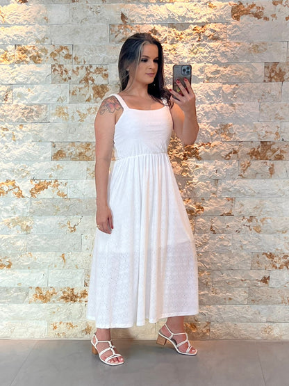 Vestido Midi Malha Lesie Solto - Branco/ Off White 5307