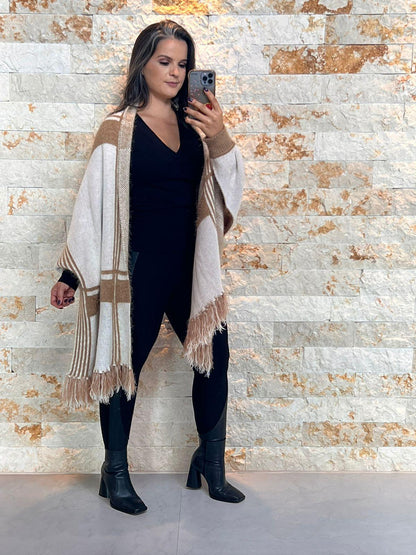 Checkered Pashimina Shawl - Beige