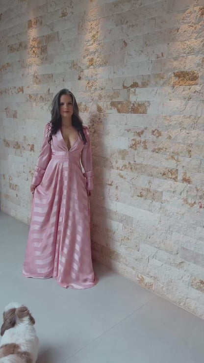 Vestido Manga Longa Stripe CONF- Rosa 2275