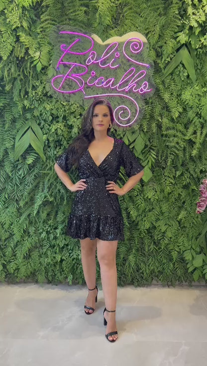 Short Round Sequin Dress - Black