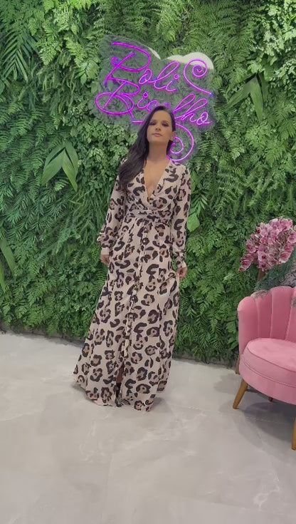 Long Chemisse Tied at the Waist - Jaguar Print