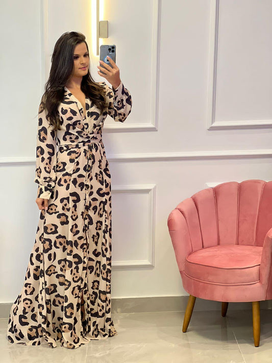 Long Chemisse Tied at the Waist - Jaguar Print