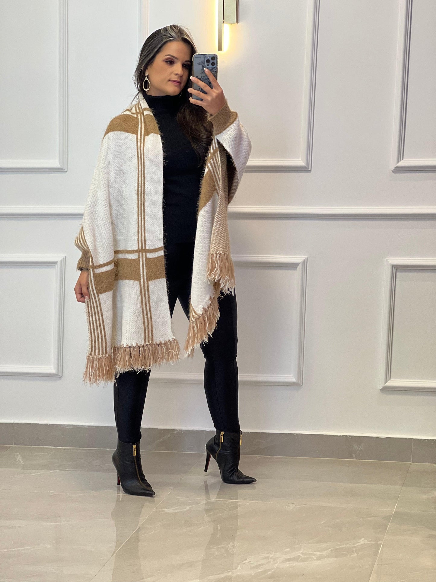 Checkered Pashimina Shawl - Beige