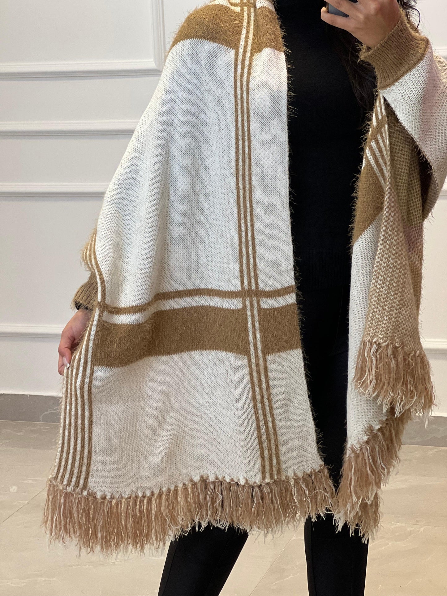 Checkered Pashimina Shawl - Beige
