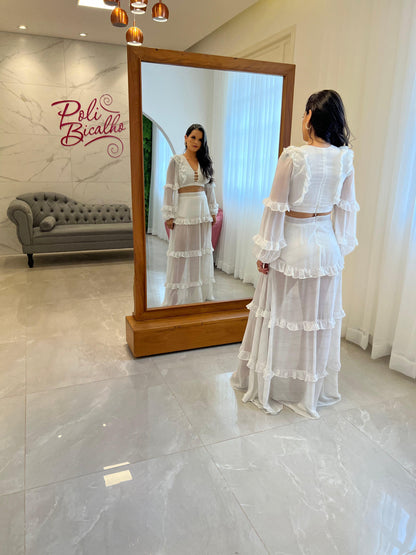 Cropped Skirt Set Hot Pants - White