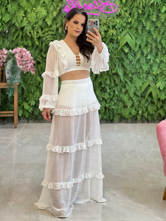 Cropped Skirt Set Hot Pants - White