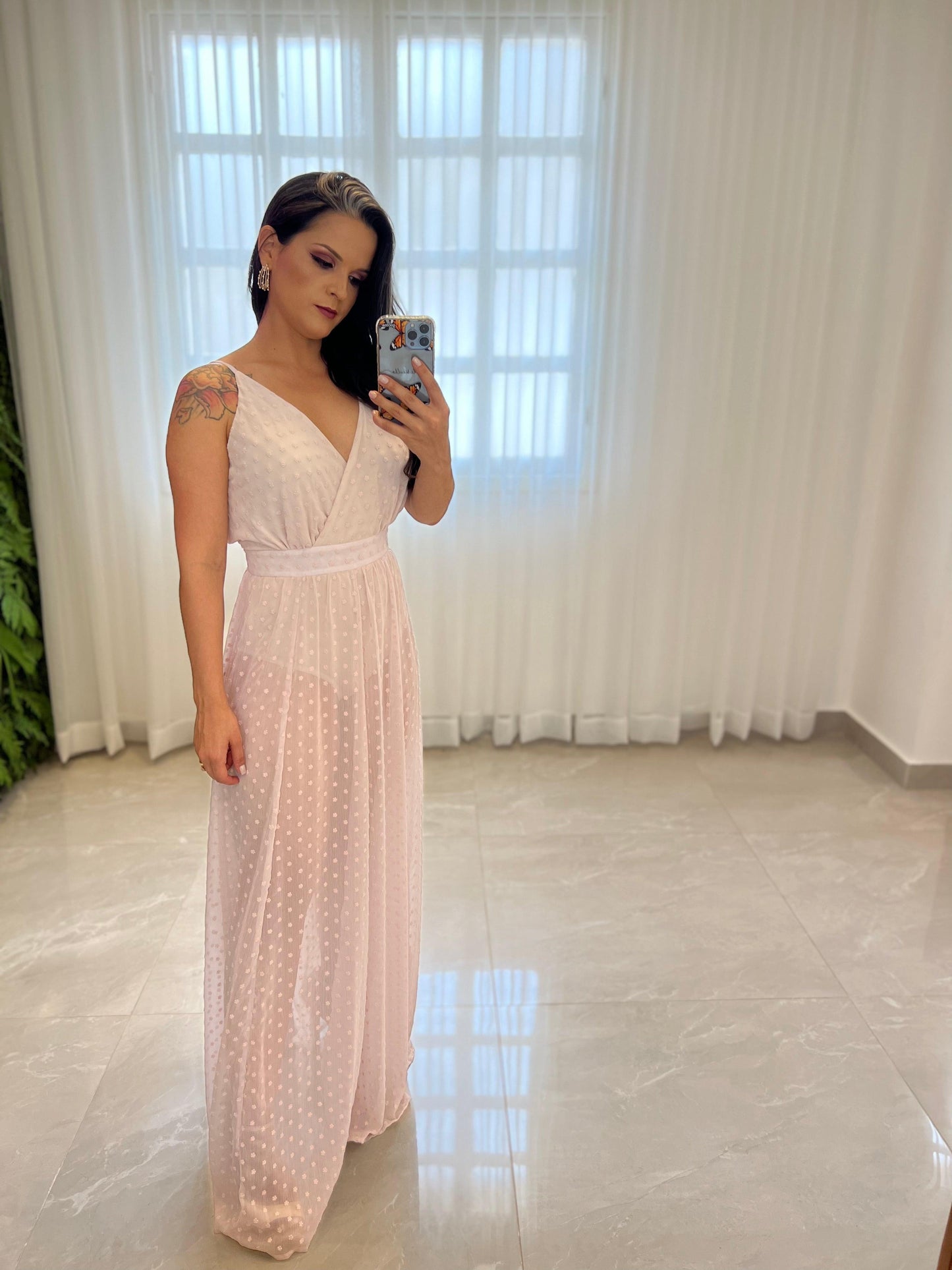 Hot Pants Long Dress - Light Pink