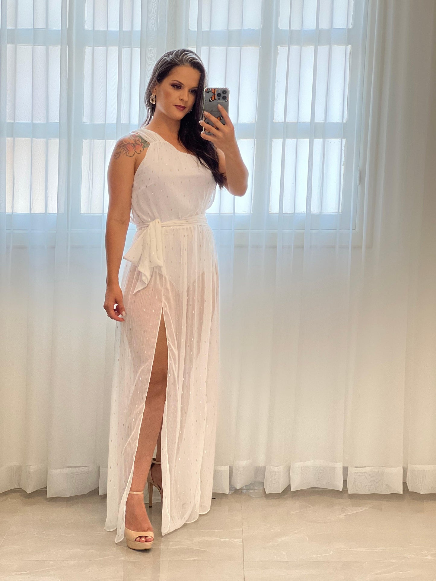 Emporium Hot Pants Null Sleeve Long Dress - White