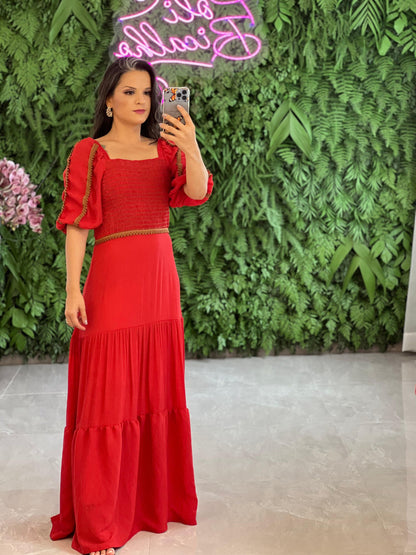 Long Dress Lastex Bust Sleeve Princess - Red